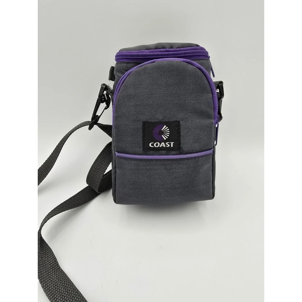 Vtg Coast Camera‎ Bag Case Gray Purple Teal W/Shoulder Strap Front Zip Pouch